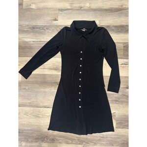 EVOVORRO Black Collared Button Front Long Sleeve A-Line Dress Size S Y2K vintage